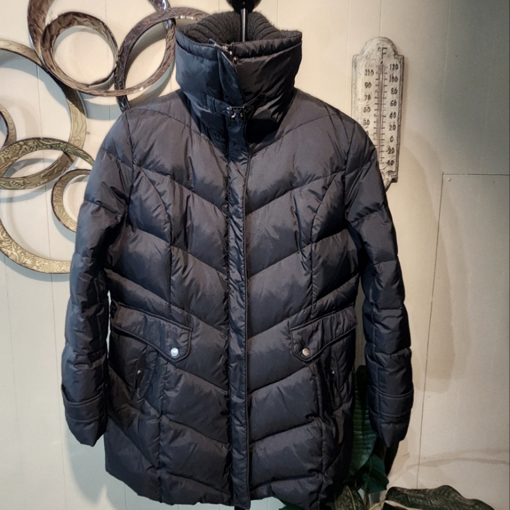 COLE HAAN Black Down Filled Mid Length Coat